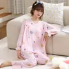 Women's Sleepwear Women's Pajamas Cottin Pyjamas Set Long Sleeve V Neck Spring Autumn Printing Nightwear 2Pcs Shirt Pant Home Clothing