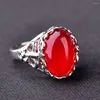 Clusterringe Vintage Schnitzerei Roter Kristall Achat Grüner Jade Rubin Smaragd Edelsteine Für Frauen Weißgold Silber Farbe Schmuck Bague Bijoux