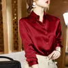 Kvinnors blusar 2023 Överskjorta lyxiga kvinnor Skjorta Elegant Office -knapp Up Long Sleeve Shirts Momi Silk Crepe Satin Business Ladies Top