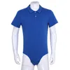 Men's Swimwear Adult Mens Bodysuit Catsuit Short Sleeve Turndown Collar press button Crotch Shirt Body Suit Romper Pajamas Jumpsuit 230627