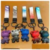 Keychains Lanyards 5 Colors Dazzling Color Starry Sky Bear Keychain Camouflage Pattern Bag Woman Men Car Happy Keyring Drop Delive Dhgbj