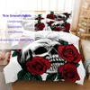 Sängkläder sätter Red Rose Bedding Set Quilt Däcke Cover Comporter Pillow Case 3D HD Double Full King Queen Twin Single 3st 2st Bedroom Flower 230627