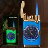 Braço de balancim criativo relógio real luminoso butano sem gás isqueiro dial luz colorida dupla jet tocha chama azul fumar accessoies he1t