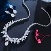 Ожерелье и серьги в форме листа, аксессуары для свадебной вечеринки, серебряный цвет, кубический цирконий, свадебный комплект украшений для невест, лучшие подарки