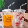 Cartoon stijl leuke 300 ML loodvrij ochtend water glazen beker Huishoudelijke drinkware melk sap Glazen Mok met deksel en stro L230620