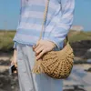 Evening Bags 2 Pcs Straw Crossbody Bag Women Weave Shoulder Round Summer Beach Purse And Handbags (Khaki &Light Brown)