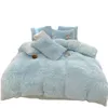 Bedding sets Winter Blue Long Hair Duvet Cover Set Warm Bedding Linen Home Texitle Queen Cystal Flannel Fleece Bedcloth 220*240 Dropship 3pcs 230627