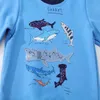 Tシャツジャンプメーターボーイズ長袖サメ刺繍パターンスウェットシャツキッズ秋の秋のアウターアウターブルー服27年230627