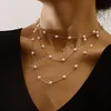 Simple géométrique mince Imitation perle couches chaîne collier multicouche clavicule chaîne collier pour femmes Vintage bijoux