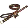 Pets Collar Leashes Ins Style Printed Pet Leather Collars Sets Outdoor Durable Chai Keji Dog Pu Leather Leashes JH