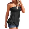 Kadın T Shirt Straplez Bandeau Tank T-shirt Kadın Casual Kolsuz Üst Gevşek Hem Düzensiz Tatil Yaz Tankları Tee