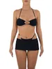 Maillots de bain pour femmes Mini jupe ensembles femmes Crop Top et jupes courtes ensemble Sexy deux pièces tenue Beachwear Clubwear (Black-A L)