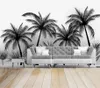 Sfondi Bacal Personalizzato 3D Po Carta da parati Murale in bianco e nero Stile schizzo Foresta pluviale tropicale Albero di cocco Parete di sfondo TV nordica