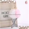 Keychains Lanyards Fashion Mermaid Pompom Keychain Faux Rabbit Fur Sea-Maid Key Buckle Women Car Handbag Ring Lucky Xmas Gifts Dro Dhfbe