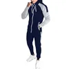 Mens Tracksuits Sports Suit Autumn and Winter Color Matching Sweater Hooded Jacket Plus Velvet Leisure Sports Two Piece 230627