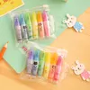 Pennor 72 datorer/Lot Mini Color Highlighter Pen Cute Animal Family Book Marker Office Accessories Stationery School Supplies F6975