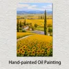 Hermosa pintura al óleo paisajes campo de flores de girasol arte sobre lienzo pintado a mano para la decoración de la pared de la habitación de estudio