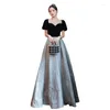 Etnische Kleding O-hals Star Shining Dress Gown Temperament Patchwork 3D Avondfeest Cheongsam Sexy Lange Geplooide Qipao Bandage Vrouwen