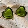 Kaimei mode bijoux français Vintage acrylique amour oeil de chat Design Style vert opale Agate coeur boucles d'oreilles