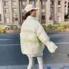 Women's Trench Coats Women's Winter Pink Blue Down Cotton Jacket Glossy 2023 Big Fur Collar Thick Shiny Long Warm Parkas