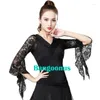 Stage Wear Summer Women Waltz Ballroom Dance Tops Modern Standard Tango Latin Dancewear Party Performance Blouses Lace Bell Sleeve