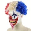 Party Masks Halloween Big Mouth Long Tongue Clown With Hair Scary Evil Face Cover Mask Costume Busking Props 230628