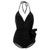 Women's Swimwear Women Solid Colour Sexy Halter Burst Backless Swimming Costume Spa Swimsuit