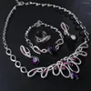 Necklace Earrings Set High Quality Water Drop Puple Stone Crown Shape Earring Bracelet Rings 4 Pcs Sets For Women Wedding Party Gift