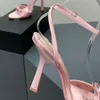 Sandali con tacco a spillo con decorazione a fiocco Moda vera fibbia alla caviglia in seta Décolleté Scarpe da sera in vera pelle da donna Designer di lusso Scarpe alte Calzature da fabbrica Con scatola