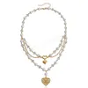 Mode dubbel lager imitation pärla tassel hjärta halsband vintage akrylpärlor krage fjäril pendell kvinnor smycken gåva
