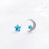 Boucles d'Oreilles Sole Mémoire Frais Bleu Étoiles Lune Asymétrique Cristal Argent Couleur Personnalité Mode Femme SEA393