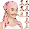 Bandanas Helisopus Nowe muzułmańskie kobiety miękkie turban wstępnie związany szalik z nadrukiem bawełniany chemo chemo