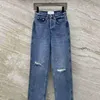 Jeans pour femmes Designer 23 printemps/été nouvelle poche arrière brodé taille panneau cuir décontracté jambe droite E1GE