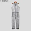 Mäns jeans incerun män jumpsuits mesh transparent dragkedja oneck ärmlös dragkropp sexig rompers streetwear 2023 mode manliga övergripande p230628