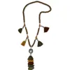 Hänge halsband mode smycken buddha huvud multi lager tofs hängsmycken långa träpärlor sträng halsband för vintern