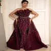 2023 Aso Ebi Burgundy Sheath Prom Dress Beaded Sequins Evening Formal Party Second Reception Birthday Bridesmaid Engagement Gowns Dresses Robe De Soiree ZJ660