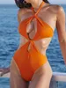 Maillots de bain pour femmes Sexy Monokini 2023 femmes maillot de bain brésilien une pièce solide femme Orange maillot de bain natation été vêtements de plage