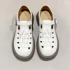 Dress Shoes Black White Mary Jane Sandals Leather Woven Upper 5CM Heeled Retro British Style Daily Casual Women's Summer Two Ways