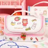 Taschen große Kapazität Erdbeerbleistiftkoffer Doublelyer tragbarer Erdbeerliebe PU Bleistift Tasche Kawaii Stationery School Vorräte