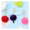 Keychains Lanyards 27 Styles Aron/Ice Cream Rabbit Päls Ball Keychain Pompom Key Chain Car Keyring Women Holder Bag Pendant Drop de Dhcok