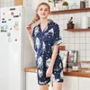 Women's Sleepwear Printing 2023 Summer Short Sleeve Silk Pajamas Set Two Pieces Women Sexy Nightwear For Sleeping