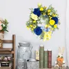 Decorative Flowers Theme Wreath Simulated Flower Sunflower Ribbon Bow-Knot Decor Hanging Garland For Wall Home Ornament Supply