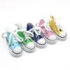 Colorful Women Shoes Chains for Lovers Small Canvas Shoes Car Keychain Silver Plated Shoe Keyrings Holder D40