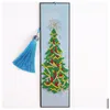 Party Favor Diamond Målning DIY Bokmärke 5D Crystal Art Crafts Bokmärken med Tassel Tool Rhinestone Christmas Mönster Bell Xmas TR DHKUC