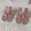 Amina Muaddi Gilda Sandals Mules 맑은 하이힐 수정 껍질 로스트 스트랩 스풀 힐 스카이 높이 발 뒤꿈치 여름 디자이너 샌들 디자이너 여성 샌들