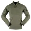 Chaquetas de caza Camisa de punto LS Manga larga Strech Ejército Verde Algodón Combate táctico para hombres