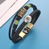 Charm Bracelets Skull Weave 003 Real Genuine Leather Fit 12mm 18mm Snap Button Bangle Bracelet Jewelry For Women Men Gift 20.5cm