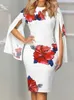 Casual Dresses Spring Summer Fashion Elegant Printed Pencil Skirt 2023 Women's V Neck Cloak Split Sleeve Slim Mini Woman Party Dress