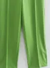 Pantalon Femme XEASY Femme Vert Droite 2023 Mode Plissée Jambe Large Rue Décontracté Bureau Dames Chic