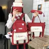 Skolväskor Kvinnor Ryggsäck Harajuku Laptop Canvas School Bags For Teenage Girls Kawaii College Student Kids Book Bag Rucksack 4 PCS Set 230627